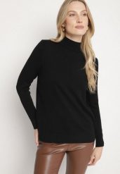 Czarny Gładki Sweter z Półgolfem w Stylu Casual Unallia. Czarne swetry klasyczne damskie Born2be, l, z jeansu, bez kołnierzyka. Za 59.99 zł.