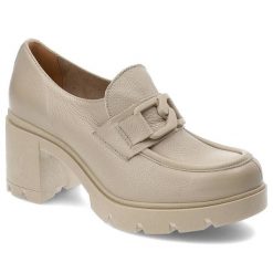 Beżowe Półbuty Lemar Damskie Stylowe Obuwie. Brązowe półbuty damskie Lemar, z aplikacjami, ze skóry, eleganckie, bez obcasa. Za 299.00 zł.