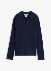 Koszulka polo z czystej bawełny organicznej. Niebieskie bluzki damskie bonprix, bez wzorów, z bawełny, bez kołnierzyka, bez ramiączek. Za 67.99 zł.