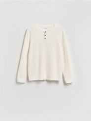 Strukturalny sweter z bawełny - złamana biel. Swetry męskie Reserved, l, bez wzorów, z bawełny, bez kołnierzyka. Za 129.99 zł.