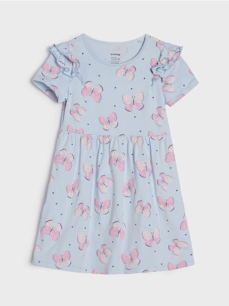 Sukienka dresowa ze wzorem - błękitny. Niebieskie sukienki dziewczęce Sinsay, bez wzorów, z dresówki, bez ramiączek. Za 15.99 zł.