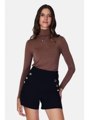 ASSUILI Koszulka w kolorze jasnobrązowym rozmiar: 36. Brązowe bluzki damskie Assuili, bez wzorów, z bawełny, klasyczne, bez kołnierzyka, bez ramiączek. Za 96.14 zł.