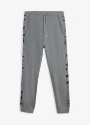 Spodnie sportowe z paskami po bokach, z bawełny organicznej. Szare spodnie dresowe męskie bonprix, bez wzorów, z bawełny. Za 109.99 zł.