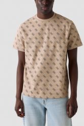 GUESS Beżowy męski t-shirt w monogram Jacquard 4G Knit, Rozmiar XXL. Brązowe t-shirty męskie Guess, m, z aplikacjami, bez kołnierzyka. W wyprzedaży za 169.99 zł.