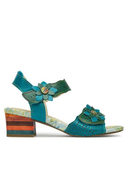 Laura Vita Sandały Hucbio 05 Turkusowy. Niebieskie sandały damskie Laura Vita, bez wzorów, ze skóry, bez obcasa, na słupku. Za 459.99 zł.