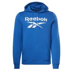 BLUZA dresowa męska REEBOK z kapturem bawełna kangurka. Niebieskie bluzy sportowe męskie Reebok, bez wzorów, z bawełny, sportowe, bez kołnierzyka, bez ramiączek. Za 279.00 zł.