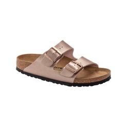 Klapki damskie Birkenstock Arizona Bf Copper. Brązowe klapki damskie Birkenstock, bez wzorów, z materiału, bez obcasa. Za 523.00 zł.