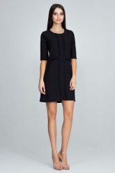 Czarna Elegancka Krótka Sukienka z Falbankami. Czarne sukienki damskie Figl, l, bez wzorów, z elastanu, eleganckie, bez kołnierzyka, bez ramiączek, mini. Za 269.00 zł.