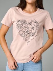Koszulka z nadrukiem - różowy. Czerwone t-shirty damskie Sinsay, l, bez wzorów, z bawełny, bez kołnierzyka. W wyprzedaży za 6.99 zł.