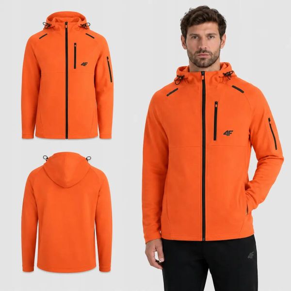 BLUZA MĘSKA ROZPINANA 4F Z KAPTUREM M2239 KOLOR POMARAŃCZOWY. Brązowe bluzy z kapturem męskie 4f, l, z materiału. Za 147.00 zł.