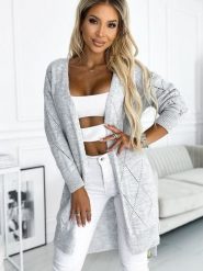 Sweter Kardigan Model 486-1 Grey - Numoco. Szare kardigany damskie Numoco, plus size, w ażurowe wzory. Za 198.25 zł.