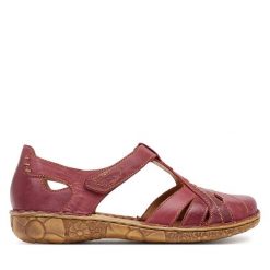 Sandały Josef Seibel. Czerwone sandały damskie Josef Seibel, bez wzorów, bez obcasa, na płaskiej podeszwie. Za 329.99 zł.
