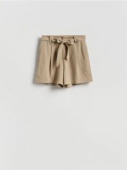 Szorty z wiązaniem - beżowy. Brązowe szorty damskie Reserved, bez wzorów, z tkaniny. Za 109.99 zł.