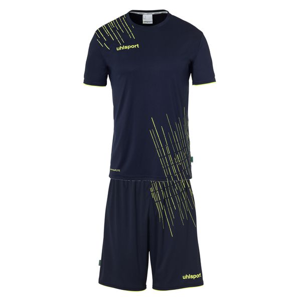 Zestaw koszulka i spodenki Uhlsport Score 26. Niebieskie szorty męskie UHLSPORT, z materiału, bez kołnierzyka. Za 194.65 zł.
