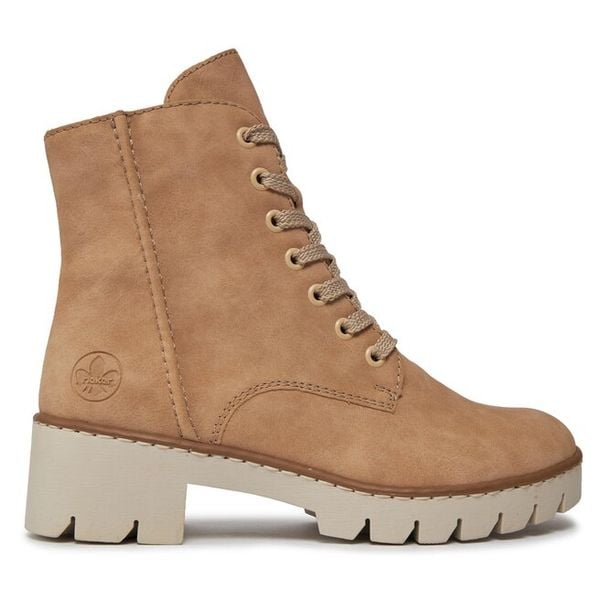 Trzewiki Rieker. Brązowe botki damskie Rieker, bez obcasa, na słupku, bez zapięcia. Za 279.99 zł.