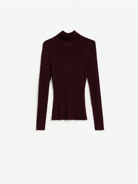 Golf z wełny merino - bordowy. Czerwone golfy damskie Reserved, l, bez wzorów, z wełny, bez ramiączek. Za 199.99 zł.