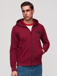 Rozpinana męska bluza dresowa z kapturem i naszywką – czerwona V3 - Rozmiar: XXL. Czerwone bluzy z kapturem męskie Ombre Clothing, m, z bawełny. Za 169.99 zł.