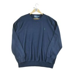 Second life - Męski sweter w kolorze granatowym z okrągłym dekoltem - Jak nowy. Niebieskie swetry męskie Ralph Lauren, m, bez wzorów, bez kołnierzyka. Za 211.46 zł.