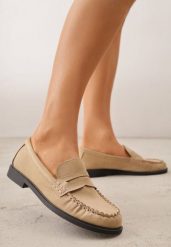 Beżowe Mokasyny VICES z Wkładką ze Skóry Naturalnej i Przeszyciami Astanie. Brązowe mokasyny damskie Renee, z jeansu. Za 89.99 zł.