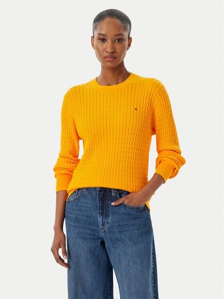Tommy Hilfiger Sweter Fine WW0WW44993 Pomarańczowy Regular Fit. Brązowe swetry klasyczne damskie Tommy Hilfiger, s, z bawełny, bez kołnierzyka. Za 476.99 zł.