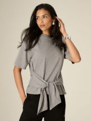 4F T-shirt regular z wiązaniem damski - szary S. Szare t-shirty damskie 4f, s, bez wzorów, z bawełny, bez kołnierzyka. Za 79.99 zł.