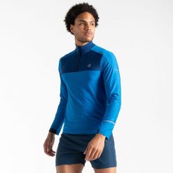 Bluza sportowa męska Powet Up II z suwakiem termiczna. Niebieskie bluzy bez kaptura męskie Dare 2b, bez wzorów, z elastanu, sportowe, bez kołnierzyka, bez ramiączek. W wyprzedaży za 149.99 zł.