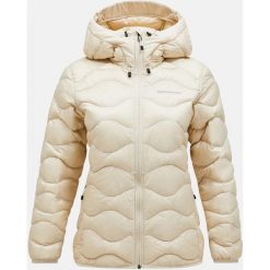Kurtka Peak Performance puchowa damska Helium Down Hood Jacket beżowa - M. Brązowe kurtki damskie Peak Performance, na lato, l, bez wzorów, z elastanu, bez kaptura. Za 1,203.70 zł.