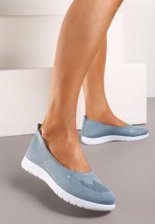 Niebieskie Wsuwane Tenisówki na Płaskiej Podeszwie Zdobione Imitacją Cyrkonii Foviana. Niebieskie trampki i tenisówki damskie Born2be, z aplikacjami, z jeansu. Za 39.99 zł.