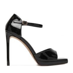 Sandały Eva Minge. Czarne sandały damskie Eva Minge, bez wzorów, bez obcasa, na szpilce. Za 429.99 zł.