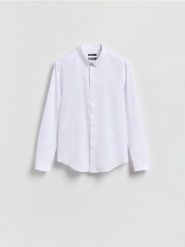 Koszula slim fit - biały. Białe koszule męskie Reserved, l, bez wzorów, z tkaniny, bez kołnierzyka, bez ramiączek. Za 129.99 zł.