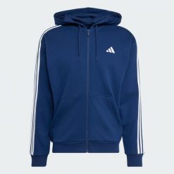 Bluza z kapturem z suwakiem na całej długości Essentials 3-Stripes French Terry. Białe bluzy z kapturem męskie Adidas, l, z bawełny. Za 279.00 zł.