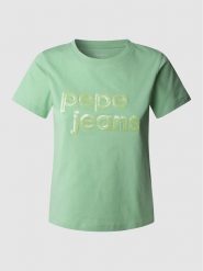 Pepe Jeans Koszulka "Aria" w kolorze zielonym rozmiar: L. Zielone bluzki damskie Pepe Jeans, l, bez wzorów, z bawełny, bez kołnierzyka, bez ramiączek. Za 101.23 zł.