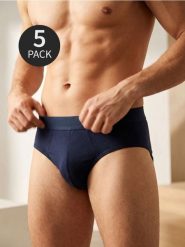 Bawełniane majtki slipy 5 pack - granatowy. Niebieskie slipki męskie Sinsay, bez wzorów, z bawełny. Za 35.99 zł.