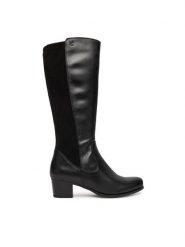Caprice Kozaki 9-25500-45 Czarny. Czarne kozaki damskie Caprice, ze skóry, bez obcasa, na słupku. Za 449.99 zł.
