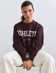 Damska bluza dzianinowa Athletic Knit czekoladowa. Brązowe bluzy z kapturem damskie Aim'n, l, z dzianiny. Za 390.00 zł.