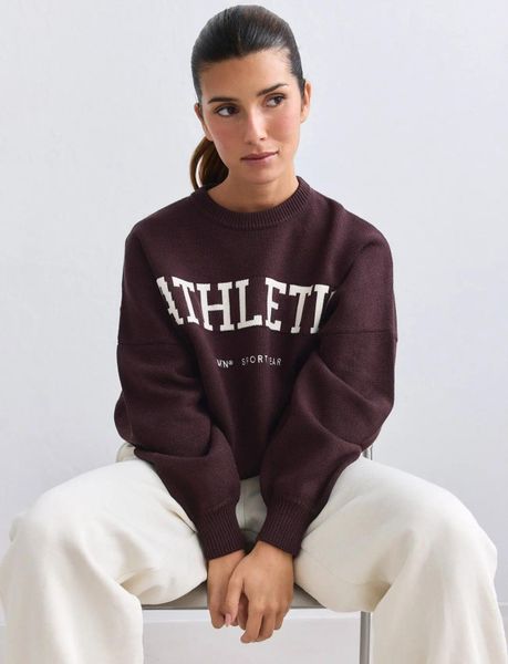 Damska bluza dzianinowa Athletic Knit czekoladowa. Brązowe bluzy sportowe damskie Aim'n, l, bez wzorów, z dzianiny, bez ramiączek, długie, bez kaptura. Za 388.00 zł.