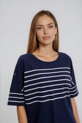 Bluza w paski granatowa. Bluzy bez kaptura damskie MOODO, l, z bawełny. Za 99.99 zł.