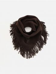 Szalik z frędzlami - ciemnobrązowy. Brązowe szaliki i kominy damskie Reserved, bez wzorów. Za 129.99 zł.