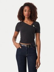 Guess Bluzka W6YP33 K4383 Czarny Slim Fit. Czarne bluzki damskie Guess, l, z aplikacjami, bez ramiączek. Za 264.99 zł.