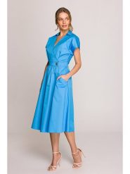 Stylove Sukienka w kolorze niebieskim rozmiar: XXL. Niebieskie sukienki damskie Stylove, xxl, bez wzorów, z bawełny, bez kołnierzyka, bez ramiączek, midi. Za 285.49 zł.