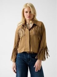 Guess Kurtka z imitacji skóry W6GL45 W2466 Brązowy jasny Regular Fit. Brązowe kurtki damskie Guess, l, z aplikacjami, ze skóry, bez kaptura. Za 694.99 zł.