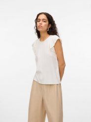 Vero Moda Koszulka w kolorze białym rozmiar: M. Białe bluzki damskie Vero Moda, m, bez wzorów, z wiskozy, klasyczne, bez kołnierzyka, bez ramiączek. Za 61.46 zł.