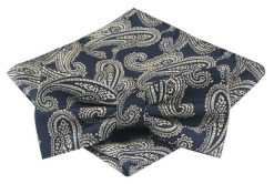 Mucha Męska z Poszetką - Alties - Granat, Jasnozłote Paisley. Niebieskie krawaty i muchy męskie Alties, bez wzorów, eleganckie. Za 54.00 zł.