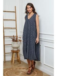 Fleur de Lin Lniana sukienka w kolorze granatowym rozmiar: M. Niebieskie sukienki damskie Fleur de Lin, na co dzień, m, bez wzorów, ze lnu, bez kołnierzyka, bez ramiączek, maxi, proste. Za 250.94 zł.