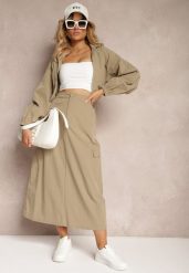Ciemnozielony Casualowy Komplet 2-Częściowy Rozpinana Bluza i Spódnica z Kieszeniami na Klapy Lennira. Zielone bluzy bez kaptura damskie Renee, l. Za 139.99 zł.