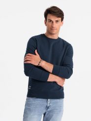 Męska nierozpinana bluza dresowa BASIC – granatowa V1 OM-SSBN-0159 - XXL. Niebieskie bluzy bez kaptura męskie Ombre Clothing, l, z bawełny. Za 119.99 zł.