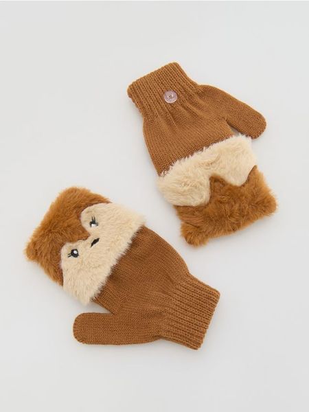 Rękawiczki misie - jasnoszary. Szare rękawiczki dziecięce Reserved, bez ramiączek. Za 39.99 zł.