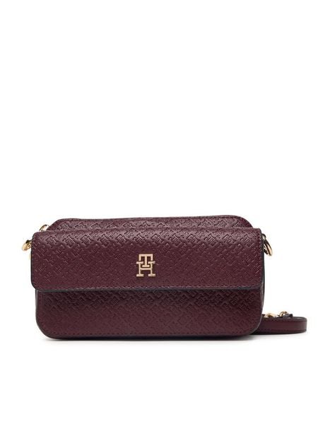 Tommy Hilfiger Torebka Th Icon Camera Bag Mono AW0AW18922 Bordowy. Czerwone listonoszki damskie Tommy Hilfiger, bez wzorów, ze skóry, bez dodatków. Za 529.99 zł.