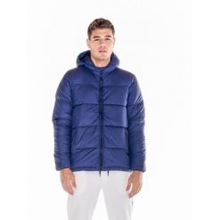 Kurtka puchowa ciepły z kaptur na outdoor. Niebieskie kurtki outdoor męskie LEONE 1947 APPAREL, bez wzorów, z poliesteru, bez kaptura. W wyprzedaży za 336.46 zł.