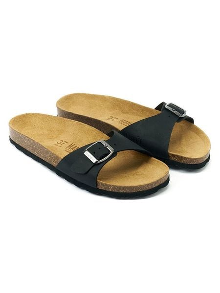 Mandel Skórzane klapki "Agata" w kolorze czarnym rozmiar: 39. Czarne klapki damskie Mandel, bez wzorów, bez obcasa. Za 130.99 zł.